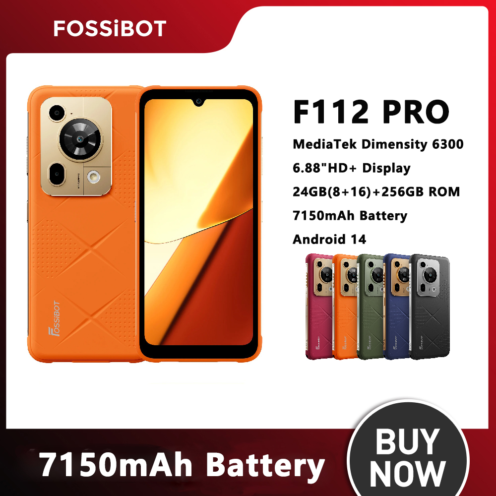 Fossibot F112 PRO téléphone robuste 6.88 pouces 120Hz écran densité 6300 5G 50MP caméra 7150mAh 12GB + 256GB Android 14 Smartphone
