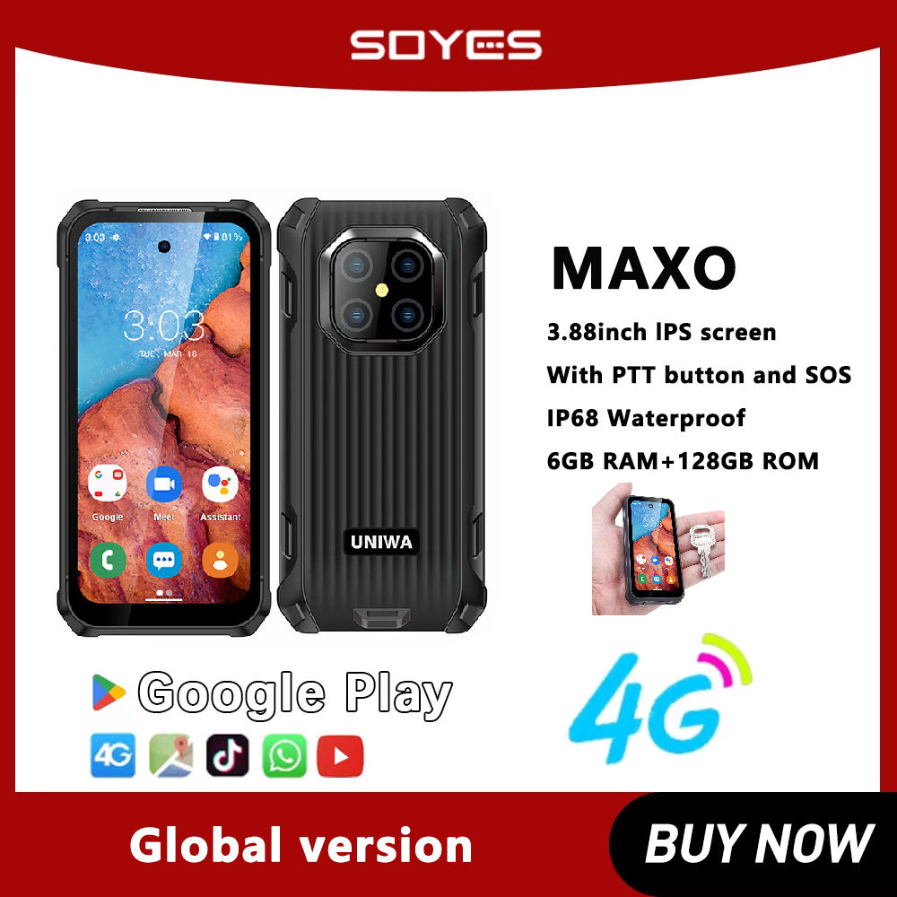 SOYES MAXO Smartphone robuste IP68 3.88 pouces petit écran IPS Mini étanche Android12 6GB RAM + 128GB ROM 3000mAh batterie