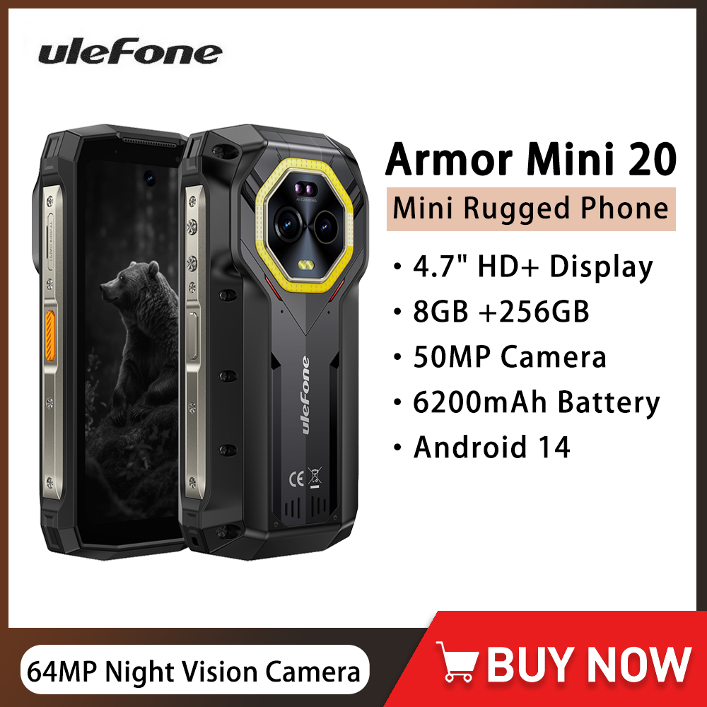 Ulefone-Smartphone Armor Mini 20, téléphone robuste, 4G, caméra nocturne 64MP, 8 Go, 256 Go, 6200mAh, Android 14, petit mobile 4.7 pouces, matin, NDavid
