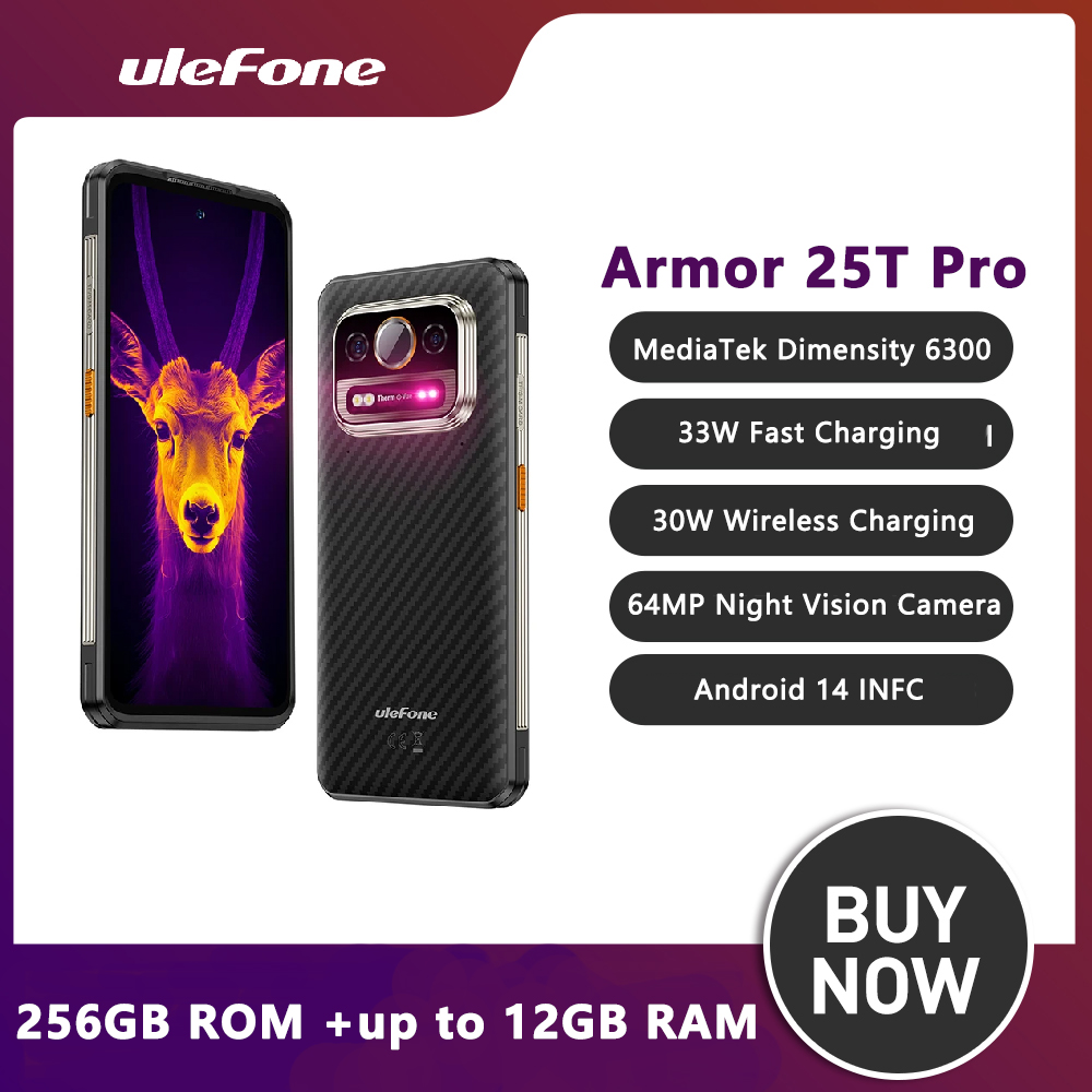 Ulefone-Smartphone robuste Armor 25T Pro, téléphone portable 5G, 6.78 ", 6 Go + 256 Go, image thermique, Android 14, 6500mAh, charge rapide 33W, NDavid