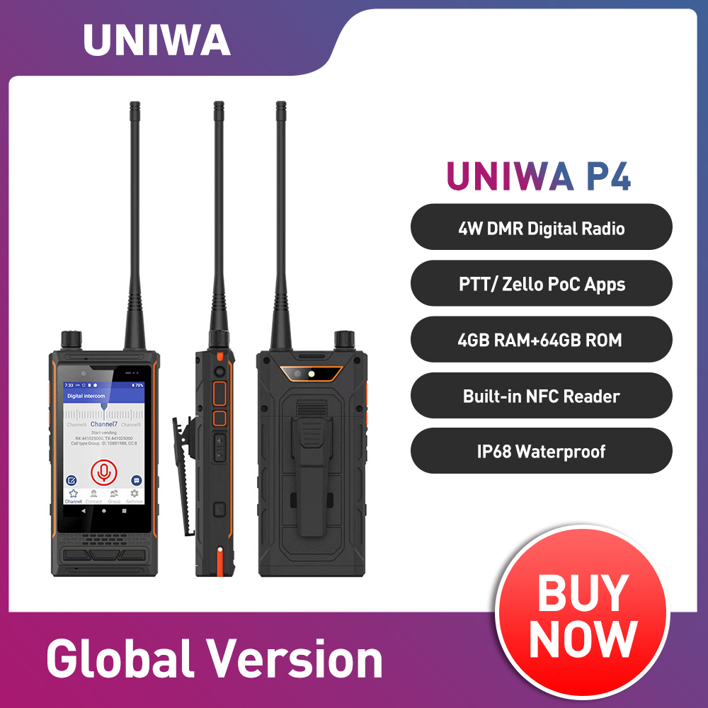 UNIWA P4 Smartphone 4W DMR Talkie-walkie Analogique Android 9 MT6762 Octa Core Téléphone Portable 4G 64G IP68 Étanche Téléphone Portable