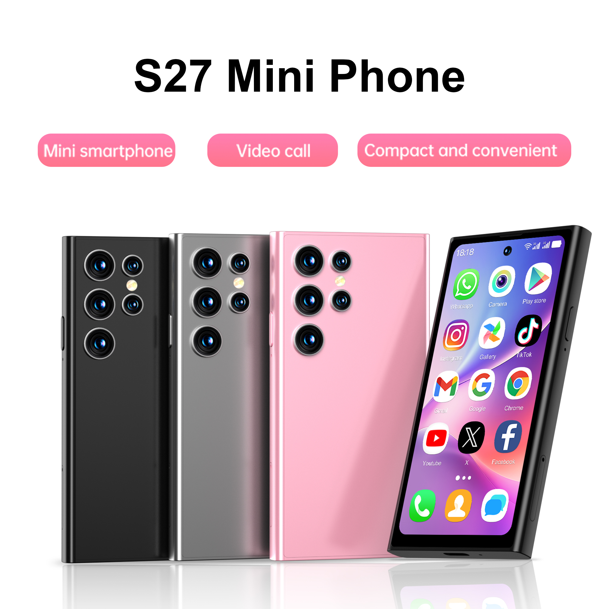 SERVO -Mini Smartphone S27, 3G, WCDMA, 2 Emplacements pour Carte EpiCard, Android Play, Appareil Photo PR2MP + 5MP, Écran 4.0 ", Petits Téléphones Portables Intelligents, 2000mAh