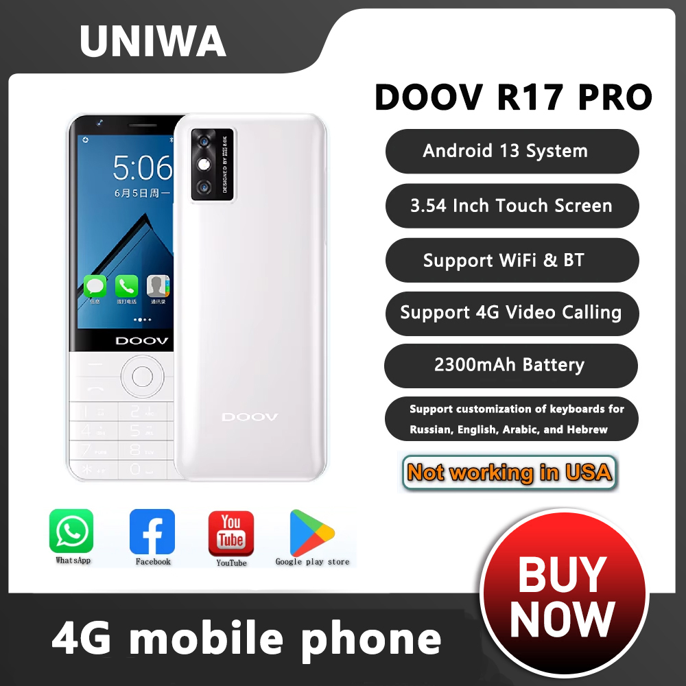 UNIWA DOOV R17 Pro téléphone portable intelligent écran tactile 4G Whatsapp Android 13 clavier téléphones 3.54 "4GB 64GB 2300mAh clavier hébreu 2