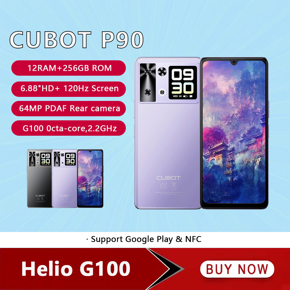 Cubot P90 Smartphone Android G100 octa-core 2.2GHz double haut-parleurs 24GB + 256GB téléphone portable 6.88 "120Hz 64MP 5100mAh téléphone portable NFC