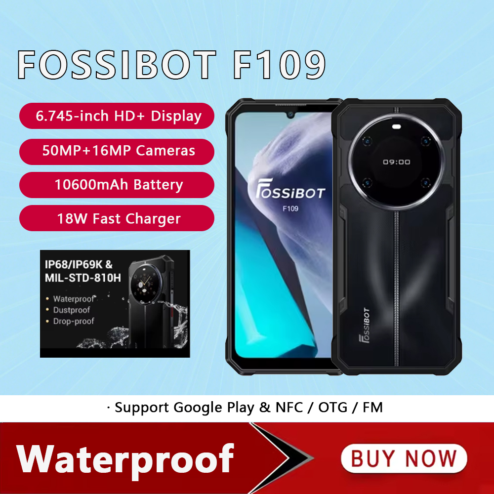 Fossibot F109 5G Smartphone robuste Android 14 double affichage 8GB + 256GB téléphone portable 10600mAh batterie 64MP visage ID téléphone portable NFC