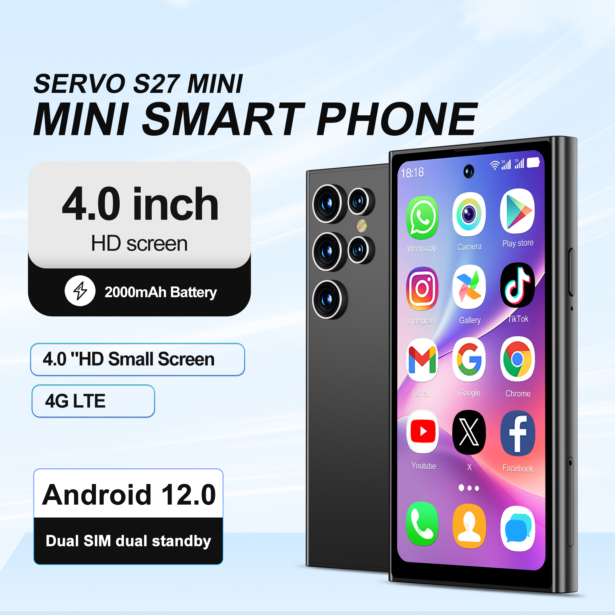 SERVO S27 Mini Palm petit Smartphone 4G RAM mondiale 3GB ROM 64GB Android OS Play Store Wifi Hotspot Face ID 4.0 "téléphones portables intelligents