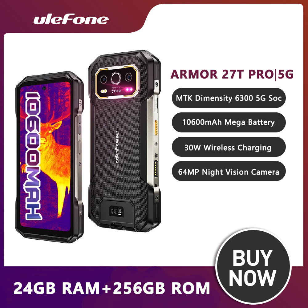 Ulefone Armor téléphone robuste 10600mAh 27T Pro 5G Android 14 Smartphone 50MP + 64MP caméra de nuit 6.78 "24GB + 256GB NFC