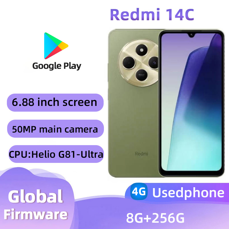 Redmi 14C 4g Android Smartphone 6.88 pouces écran CPU MediaTek Helio G81-Ultra ROM 256GB 50MP caméra Original utilisé téléphone