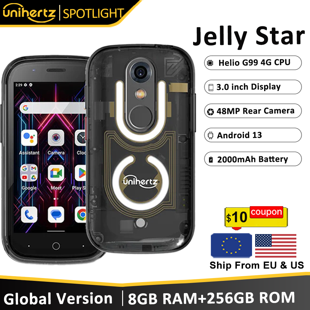 Unihertz Jelly Star Mini Smartphone Android 13 8GB 256GB lumière LED débloqué coque arrière transparente téléphones portables 48MP 3 pouces téléphone