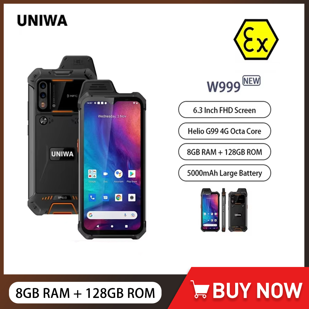 UNIWA W999 talkie-walkie robuste et étanche Helio G99 8GB + 128GB 6.3 pouces FHD 5000mAh Smartphones android 13 téléphone portable NFC ATEX
