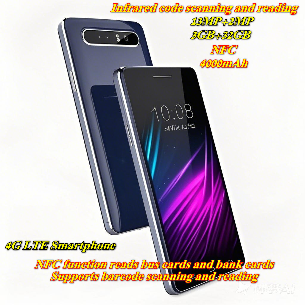 4G lte balayage de codes à barres Smartphone lecteur NFC carte bancaire, 2GB + 16GB 13MP + 2MP android 7 téléphone IP65 téléphone 5 "pouces Rungee N7 téléphone