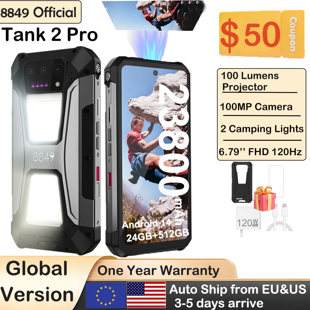 8849 Tank 2 PRO Smartphone robuste avec projecteur 6.79 "écran 2.4K 24GB 512GB téléphone portable 23800mAh 120W téléphone Android 14