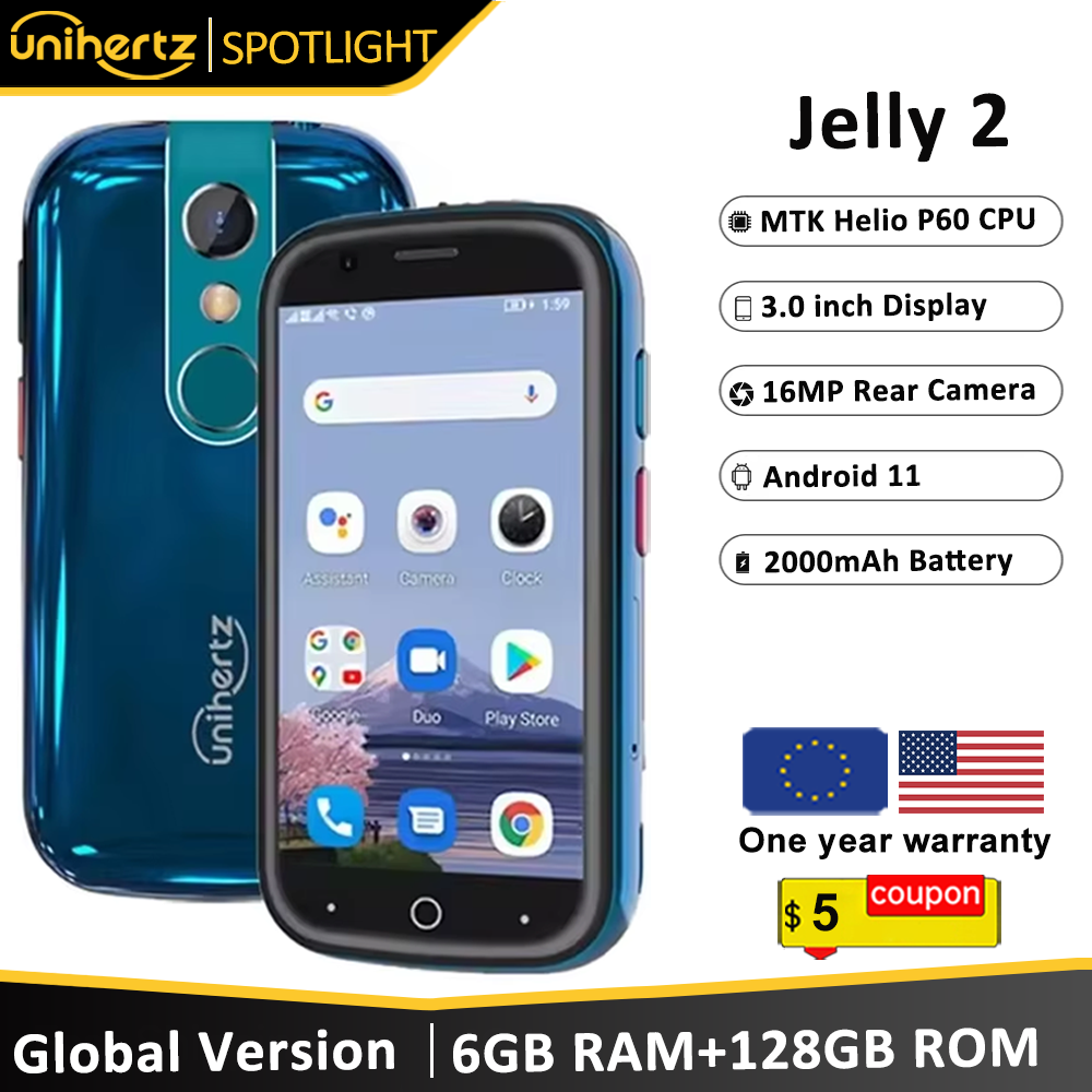 Unihertz-Mini smartphone Jelly 2, 6 Go 128 Go, Android 11, Helio P60, Octa Core, téléphone portable NDavid débloqué, téléphone infrarouge 16MP
