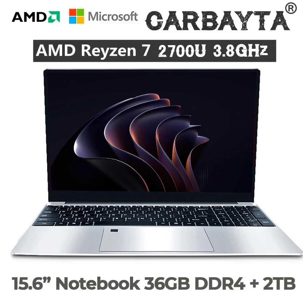 Ordinateur portable de jeu AMD Ryzen 7 2700U - Corps métallique 15,6", jusqu'à 36 Go de RAM, SSD 2 To, Wi-Fi 5G, Bluetooth, Windows 11 Pro