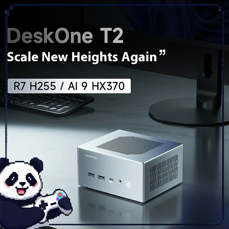 Nouveau Deskone T2 tout en aluminium Mini ordinateur hôte Amd Ryzen R7 H255/Ai 9 Hx370 Ddr5 double emplacement bureau de jeu Portable hôte de bureau