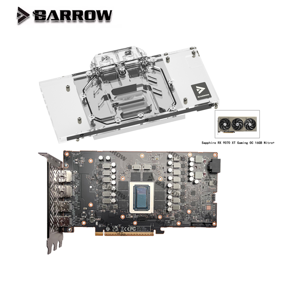 Barrow GPU bloc d'eau pour Sapphire Radeon RX 9070 XT GAMING OC 16GB Nitro + radiateur de refroidissement de carte vidéo