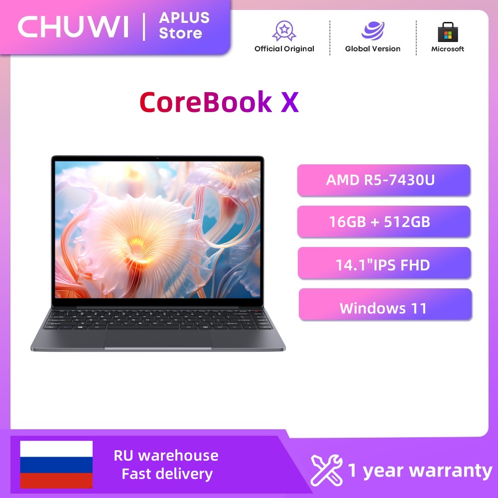 CHUWI CoreBook X ordinateur portable de jeu 14.1 pouces FHD IPS écran AMD R5-7430U 16GB DDR4 RAM 512GB SSD Windows 11 Wifi6 ordinateur portable