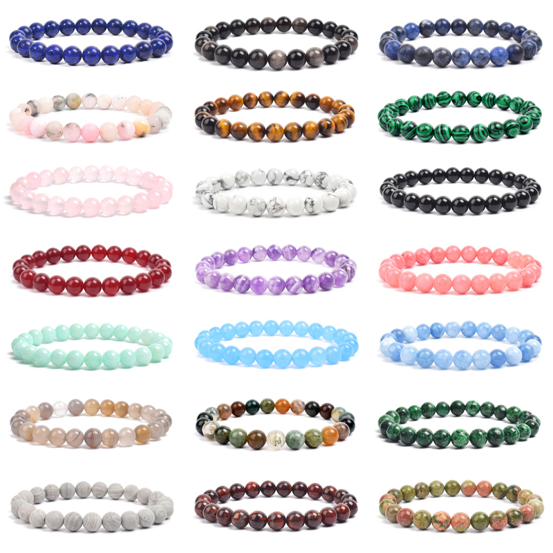 Bracelet de perles en pierre naturelle pour femmes et hommes, améthystes, cristal, quartz, aigue-marine, Jades, bijoux, Agates, élastique