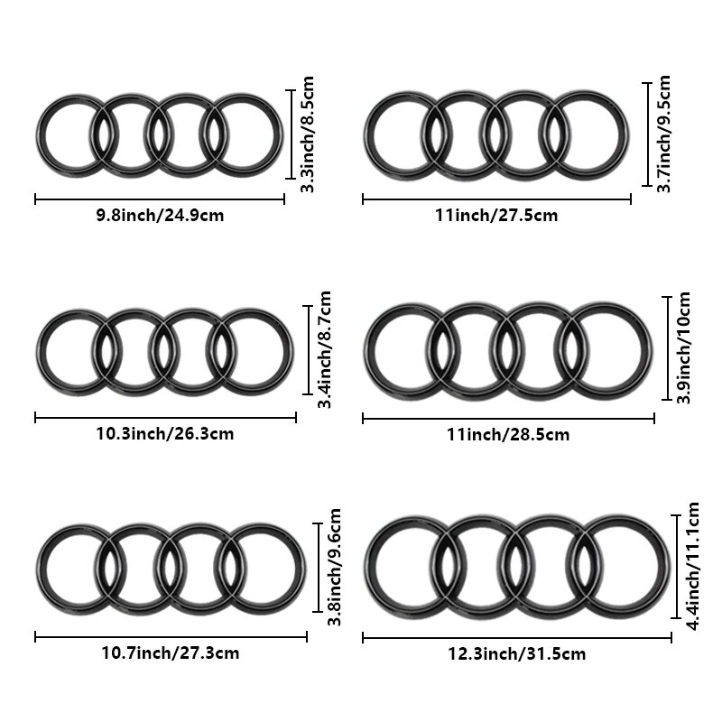 Logo de voiture ABS Badge calandre de voiture coffre arrière 4 anneaux emblème pour Audi A1 A3 A4 A5 A6 A7 S3 S4 S5 S6 RS3 RS4 RS5 RS6 Q3 Q5 Q7