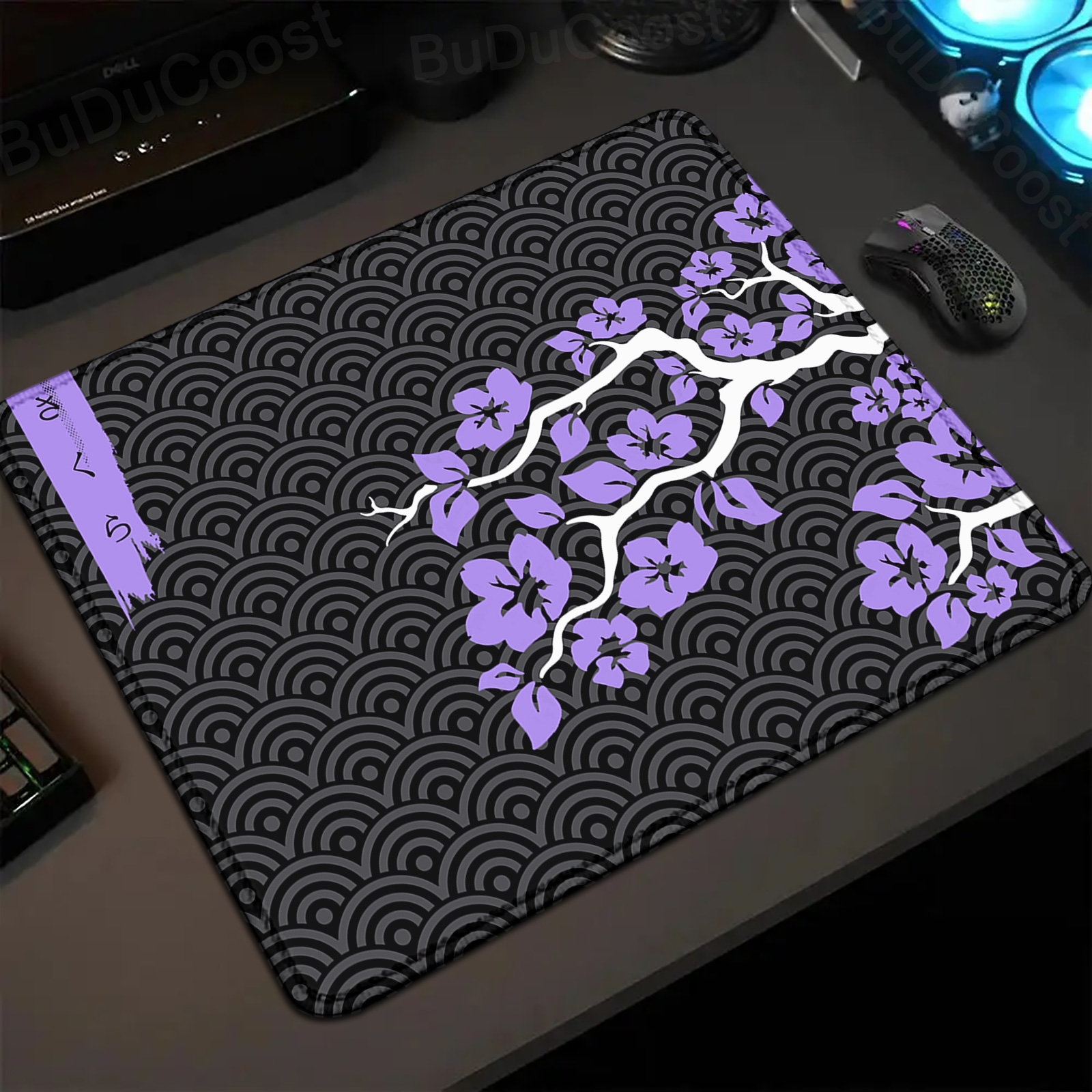 Tapis de souris de petite taille Sakura, Design artistique, accessoires de jeu, fleur violette, mignon, bord de verrouillage, clavier, souris, cadeau, 18x22cm