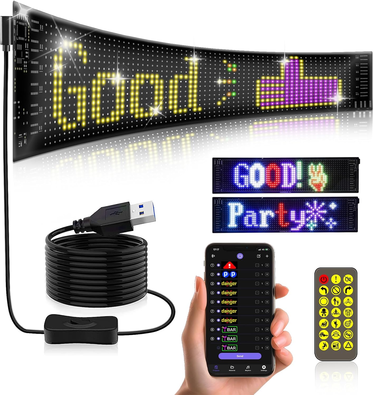 Panneau de pixels matriciel LED, yeux Led lumineux à défilement pour panneau de camion, panneau de voiture Flexible USB LED, application Bluetooth, contrôle de bricolage