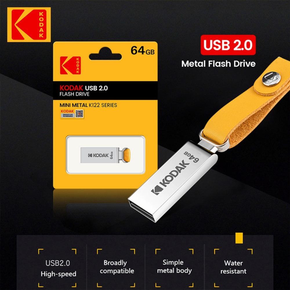 Kodak-Mini clé USB K122 entièrement en métal, clé USB haute vitesse pour voiture, ordinateur et bureau, 32G-128G, KDAK, USB 2.0