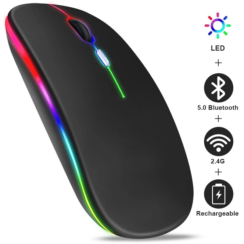 Souris Bluetooth sans fil aste RVB, souris d'ordinateur rétroéclairée par LED, souris de jeu ergonomique pour ordinateur portable, PC, 3600 ug I