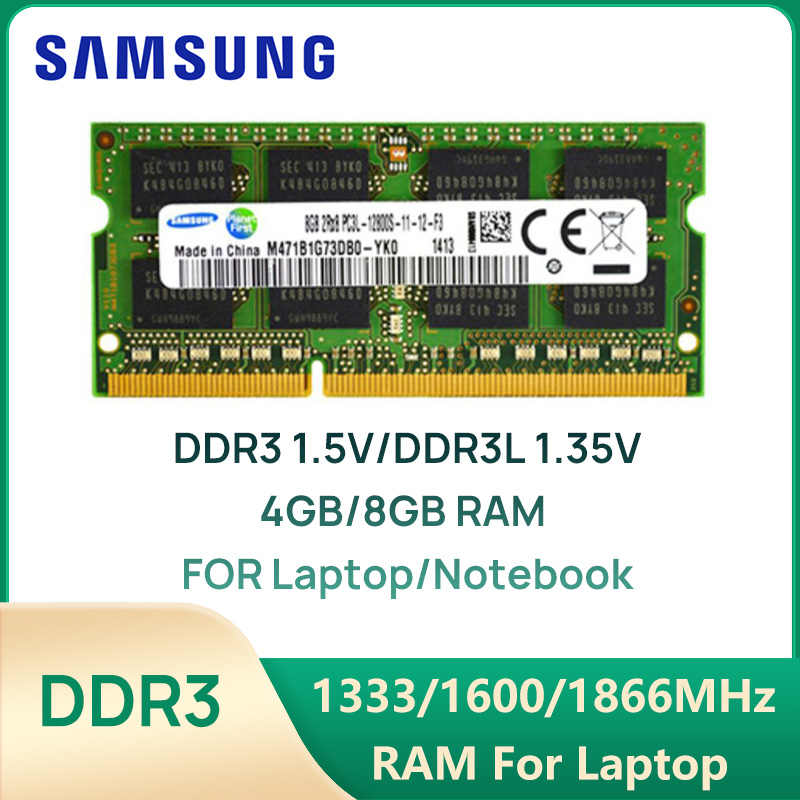 Samsung mémoire d'ordinateur portable DDR3 1.5V /DDR3L 1.35V 1333 1600 1866 MT/s MHz 4GB 8GB RAM 204pin SO-DIMM clé mémoire pour ordinateur portable