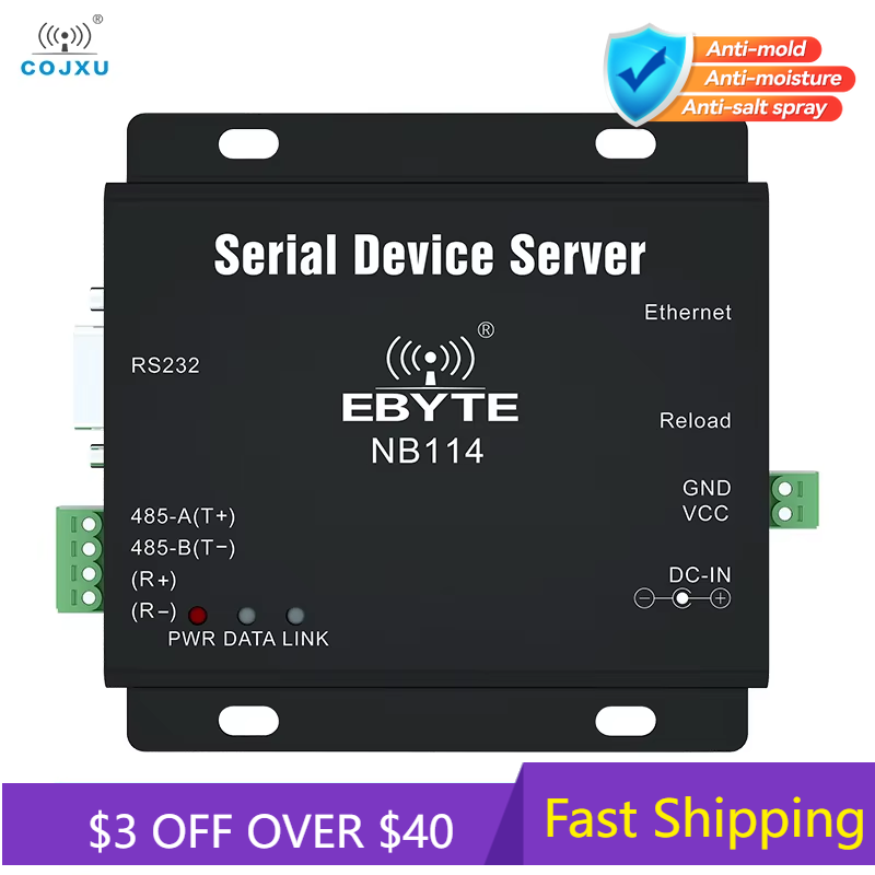 Serveur série UART vers Ethernet RS485 RS422 RS232 RJ45 MQTT HTTP TCP RTU UDP PLC Cojxu NB114, Modem de passerelle Modbus longue Distance