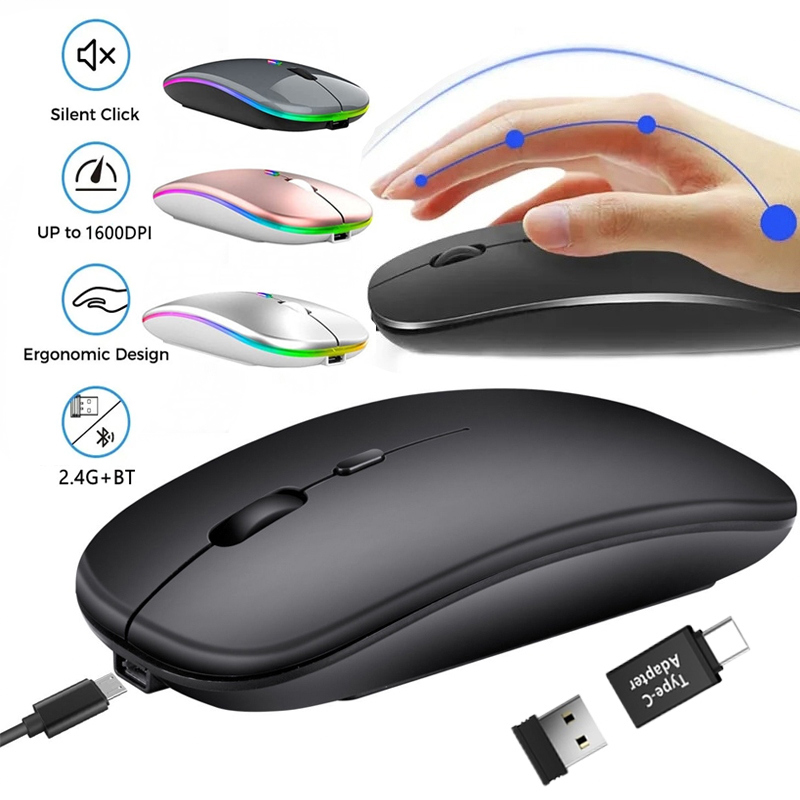 Souris sans fil aste compatible Bluetooth, 2.4GHz, modes touristes, souris d'ordinateur avec récepteur caractéristique pour PC, ordinateur portable, Macbook