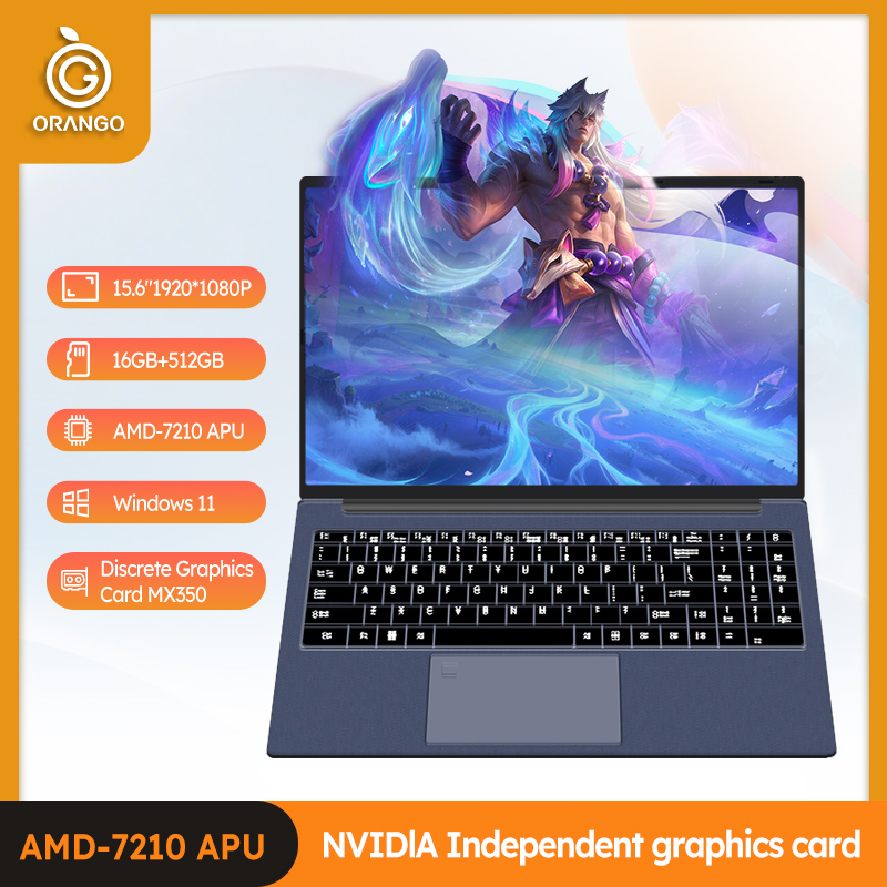 ORANGO ordinateur portable 15.6 pouces 16GB RAM 512GB SSD Windows 11 ordinateur AMD A4 7210U ordinateur portable Gamer 1920*1080 affichage bureau étude PC