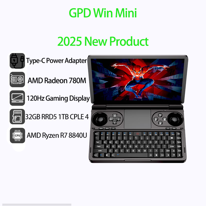 GPD WIN Mini 2025 AMD R7 8840U 32GB RAM 1TB 2TB SSD 7 pouces système windows11 mini pc portable console de jeu pour ordinateur portable