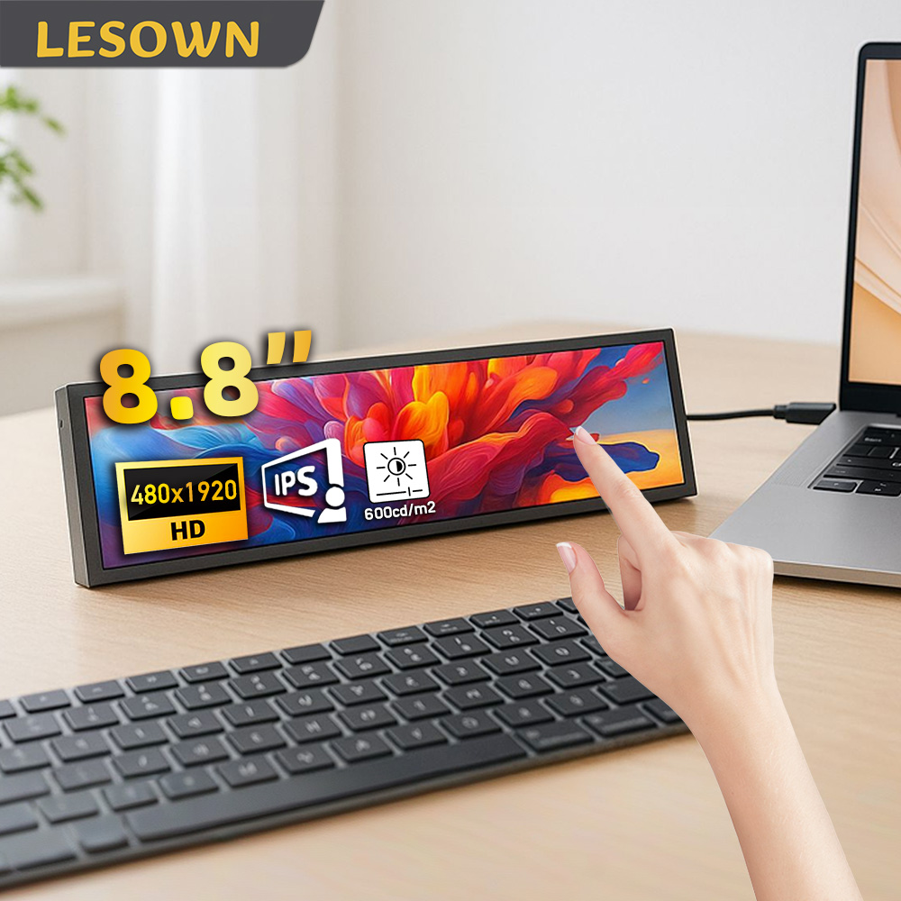 LESOWN Moniteur portable de voyage de travail à écran étiré de 8,8 po – Deuxième écran externe 480 x 1920 Écran IPS pour ordinateur portable Windows