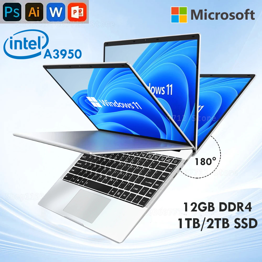 Xiaman ordinateur portable Windows 11 Pro Intel Atom A3950 Quad-Core 2025 ordinateur portable 12GB RAM 1 to 2 to SSD 1920*1080 ordinateur de bureau