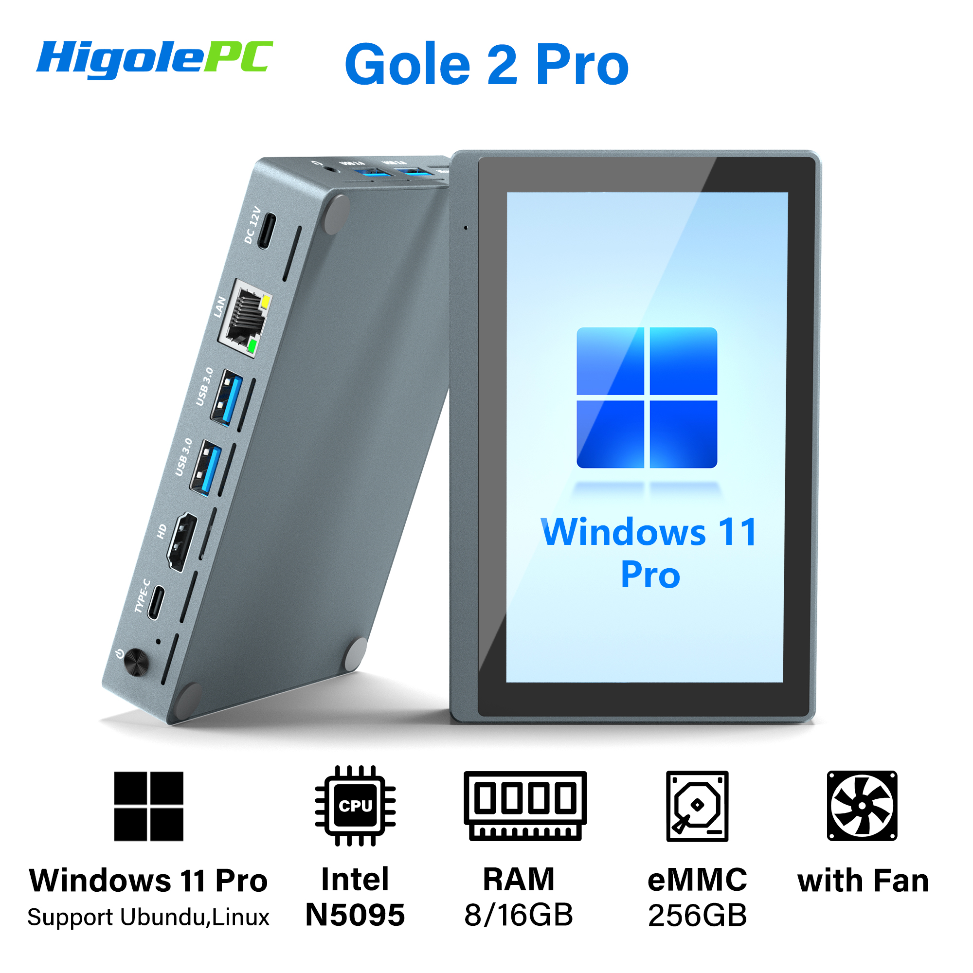 Higole Gole 2 Pro 5.5 ''Mini PC Intel N5095 Windows 11 WiFi5 8/16 128/256G 4K Windows tablette ordinateur portable ordinateur de bureau Mini ordinateurs