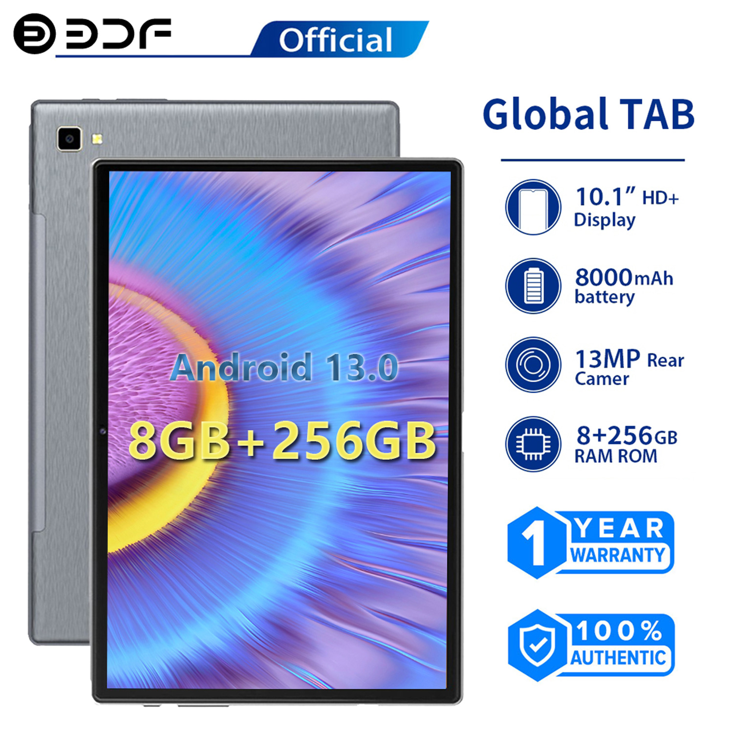 BDF Android tablette Pc 10.1 pouces Octa Core 8GB RAM 256GB ROM 4G LTE 5G appel téléphonique double SIM tablettes 8000mAh coque métallique Android 13