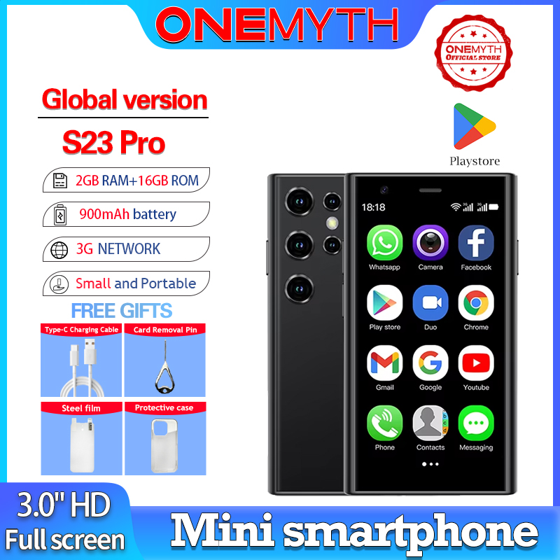 ​ ONEMYTH S23 Pro Mini Smartphone - Écran HD 3,0", double caméra, double SIM 3G, système d'exploitation Android 8.1 + Google Play Store, 2 + 16 Go