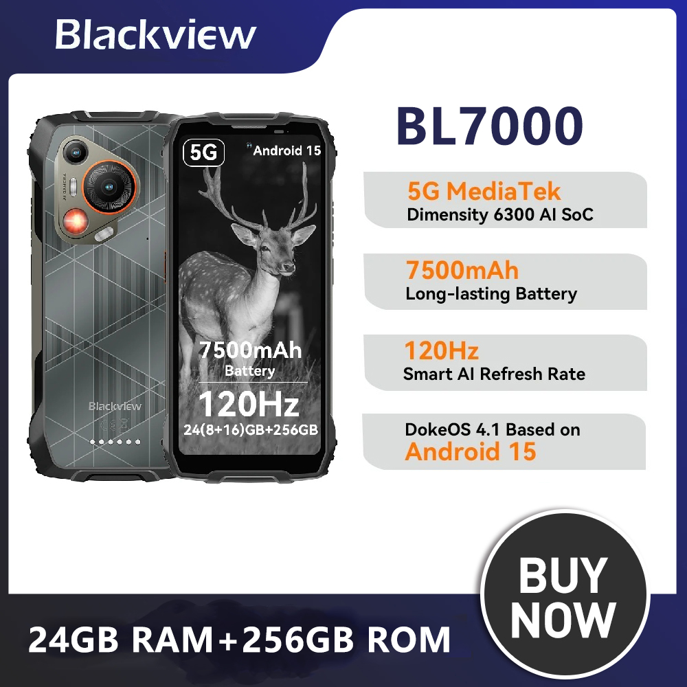 BLACKVIEW 5G AI téléphone robuste Depseek GPT BL7000 6.78 "2.4K 120Hz 8GB 256GB téléphone portable 7500Amh 50MP Smartphone Android 15 NFC