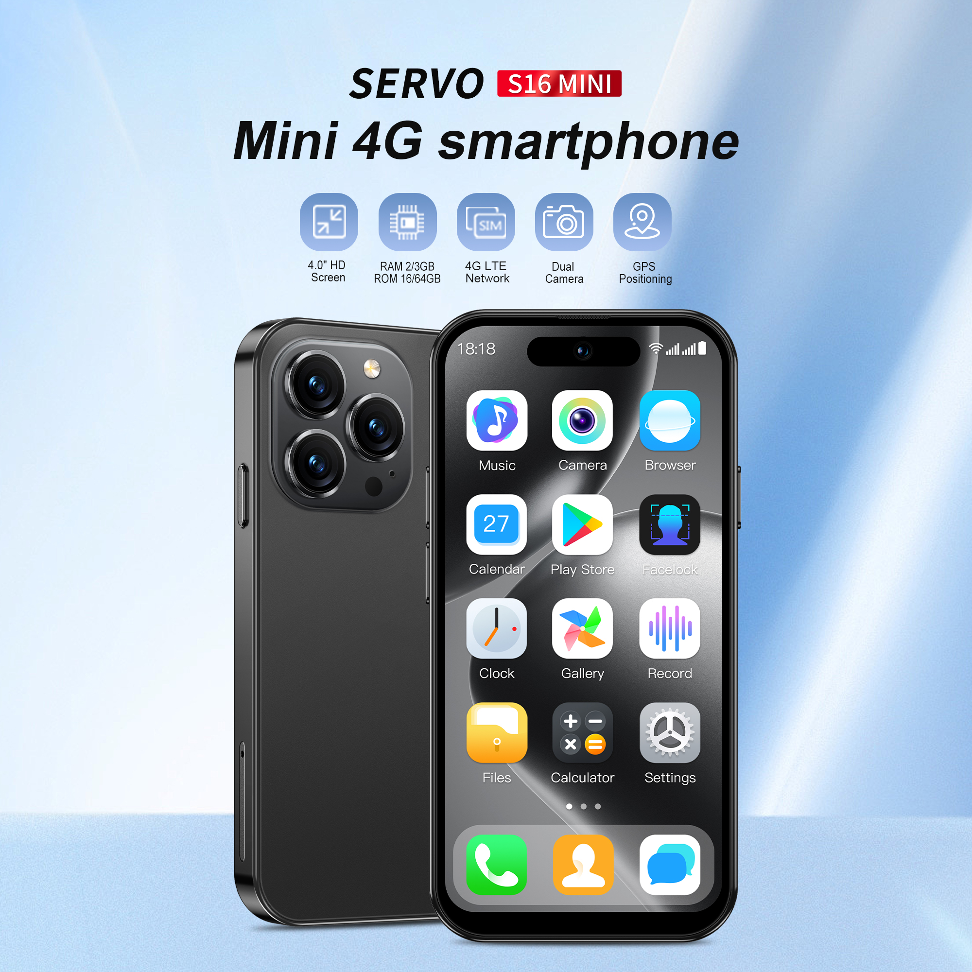 SERVO S16 Mini 4G LTE petit Smartphone Android 12.0 OS double SIM veille 64GB ROM Play Store WiFi visage déverrouiller 4.0 "téléphone portable mignon
