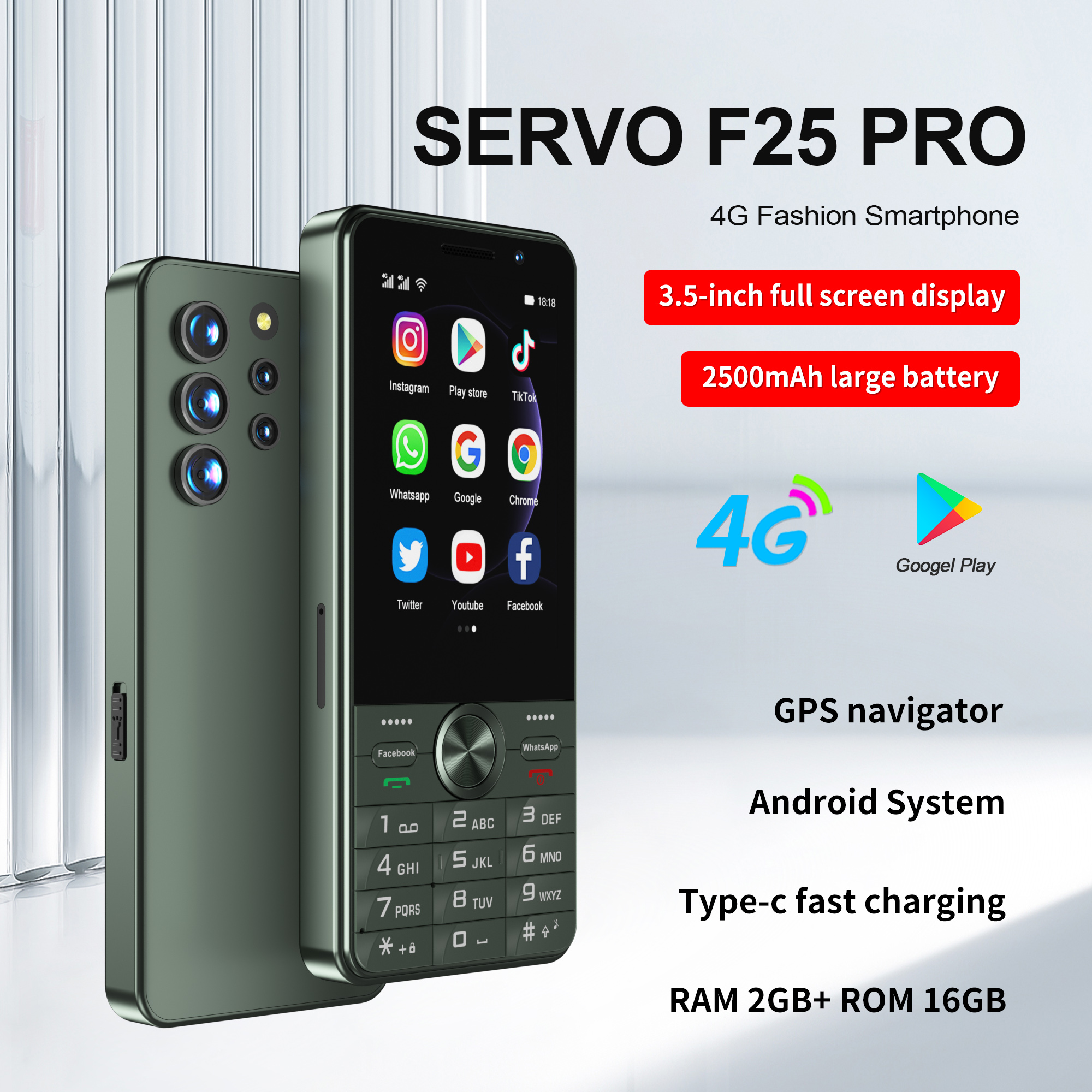 SERVO-Smartphone F25 PRO 4G Android 8.1, téléphone portable, 2 + 16 Go, caméra Dean, 2500mAh, touristes, bouton EpiStandby, Google Play PRS